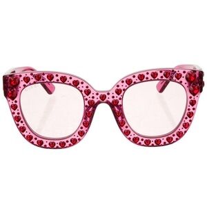 Gucci Red Crystal-Studded Sunglass Frame with Gold Double-G Accent